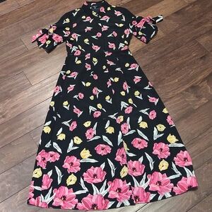 Isaac Mizrahi Black Maxi Dress with Pink and Yellow Floral Print